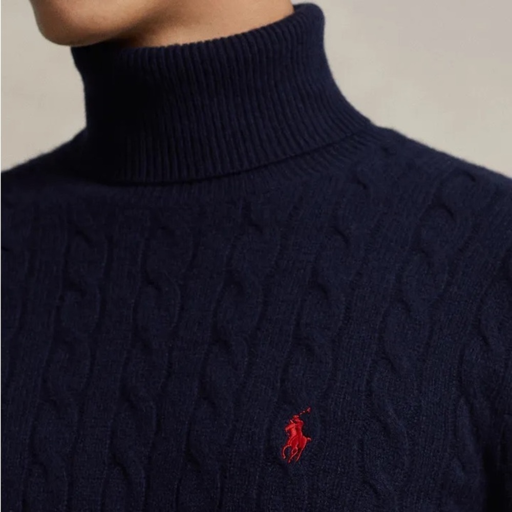 Polo Ralph Lauren Cable Knit Roll Neck Sweater XL Navy Blue [READ] - Picture 3 of 15